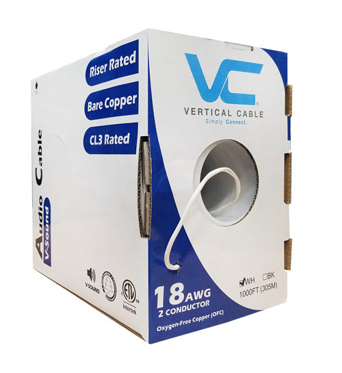 VERTICAL CABLE 18/2 WHITE Speaker Cable 500ft. pull out box (White) CMR Vertical Cable Full Copper 209-2328/18/2