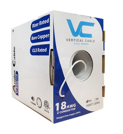 VERTICAL CABLE 18/2 WHITE Speaker Cable 500ft. pull out box (White) CMR Vertical Cable Full Copper 209-2328/18/2