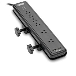 Tripp Lite by Eaton 6-AC Outlet and 2-USB Port 2,100-Joules Protect It! Surge Protector Power Strip with Clamps, 6-Ft. Cord, TLP606DMUSB