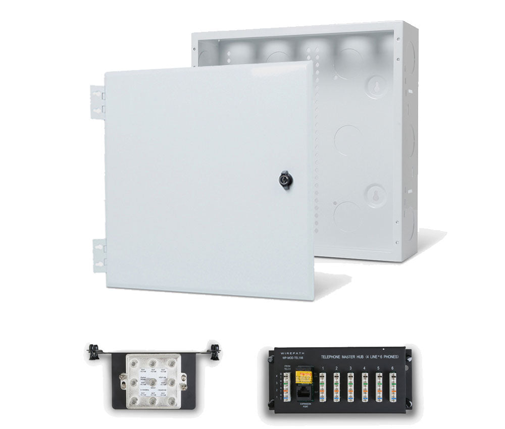 Wirepath 14" Enclosure Kit with Hinged Metal Door, 1x6 Telephone, and 1x8 Video Modules