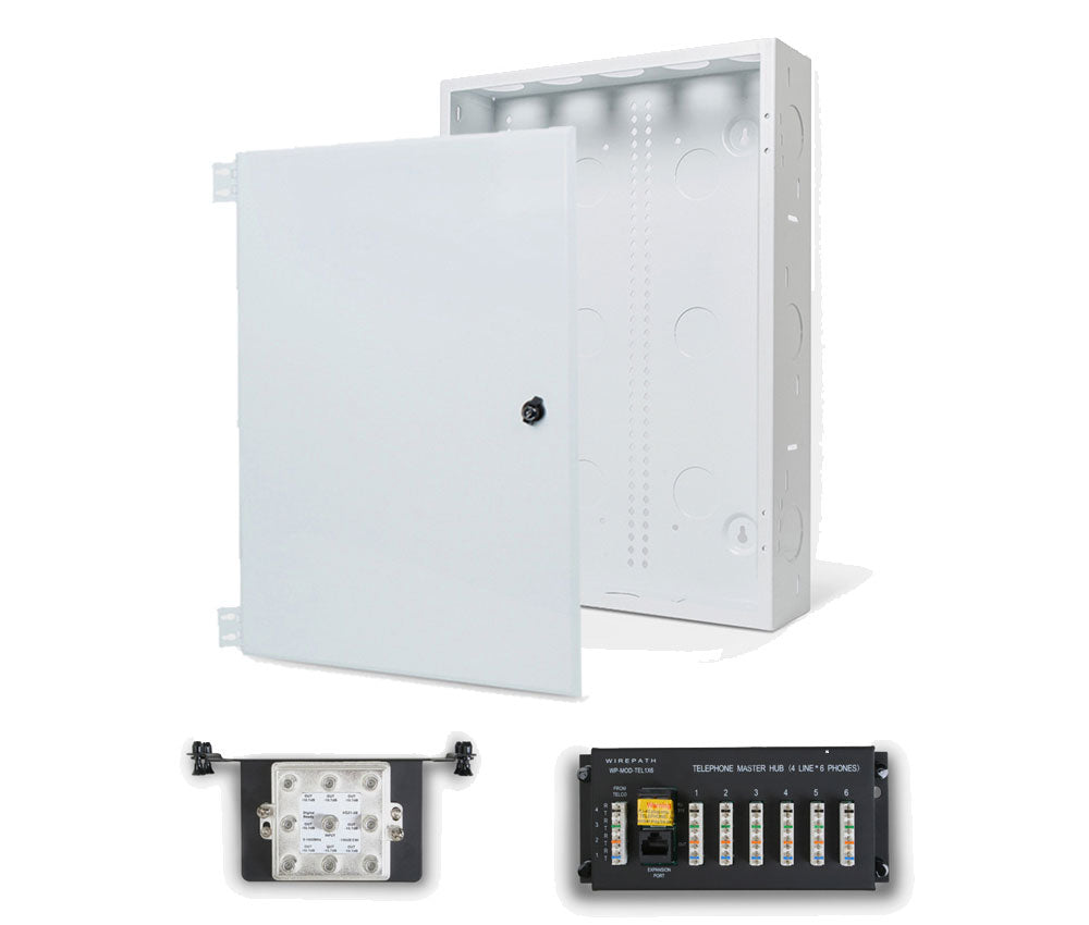 Wirepath 20" Enclosure Kit with Hinged Metal Door, 1X6 Telephone, and 1x8 Video Modules