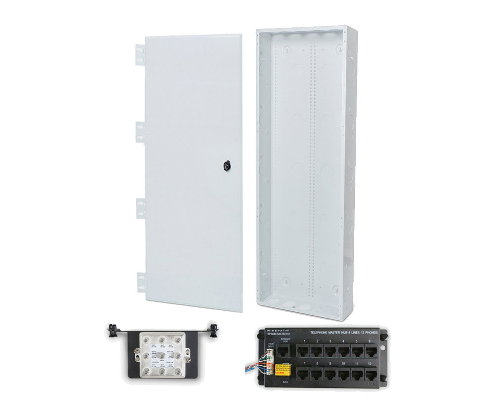 Wirepath 40" Enclosure Kit with Hinged Metal Door, 1x12 RJ45 Telephone, and 1x8 Video Modules
