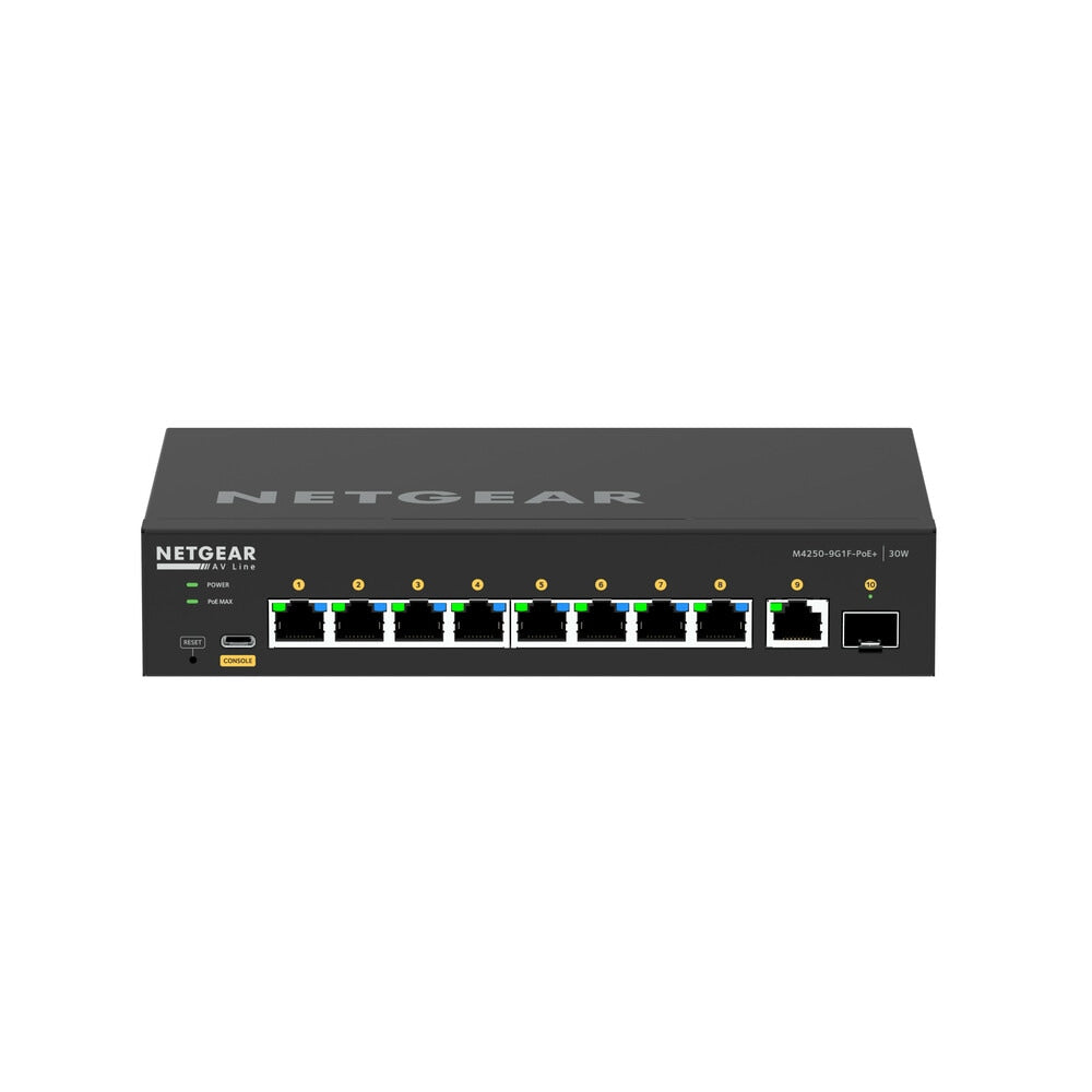 Netgear GSM4210PD M4250-9G1F-PoE+ AV Line 8x1G PoE+ 110W 1x1G and 1xSFP Managed Desktop Switch