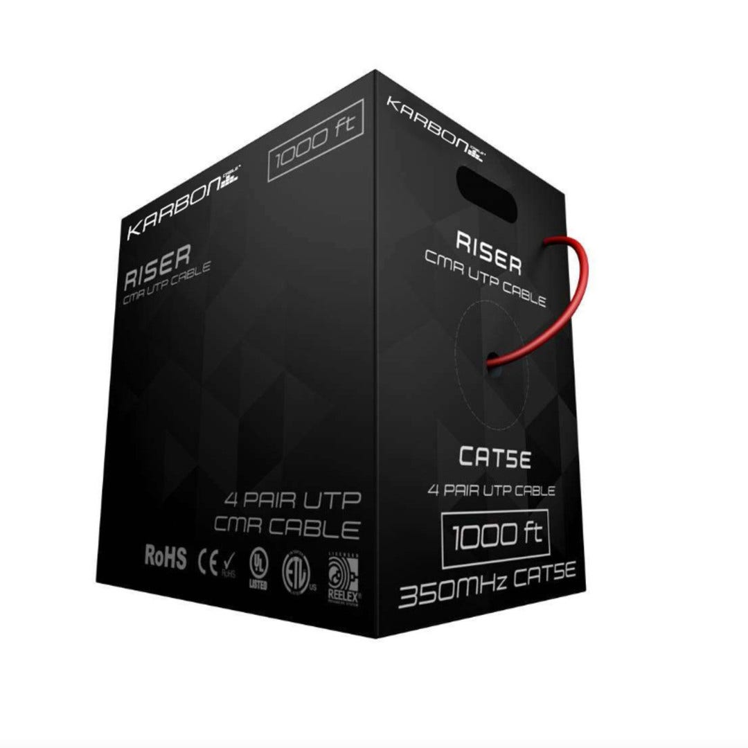 Karbon Wire K3434 Cat5E 350 MHz 24 Awg Solid CMR 1000' Box - Red