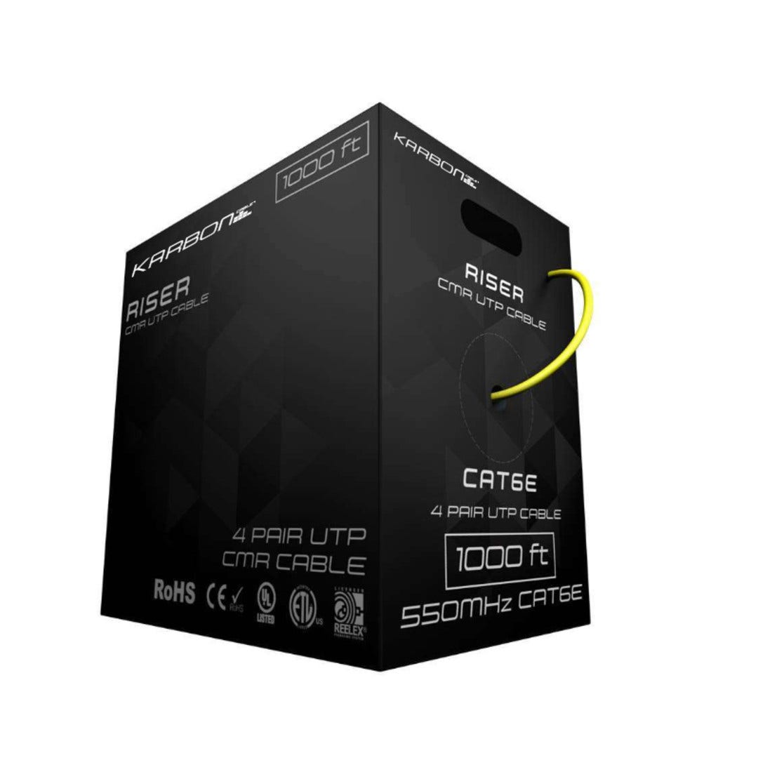 Karbon Wire K3437 Cat6 550MHz 23 AWG Solid UTP Cable 1000' Box - Yellow