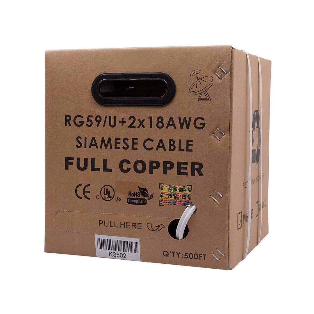Karbon Wire K3502 RG59 CCTV Siamese + 18/2 Power Full Copper 500' Box - Black
