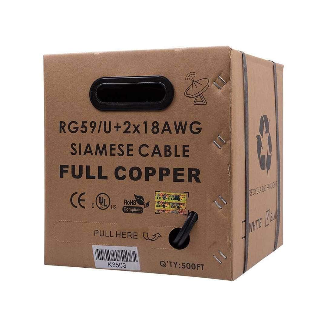 Karbon Wire K3503 RG59 CCTV Siamese + 18/2 Power Full Copper 500' Box - White
