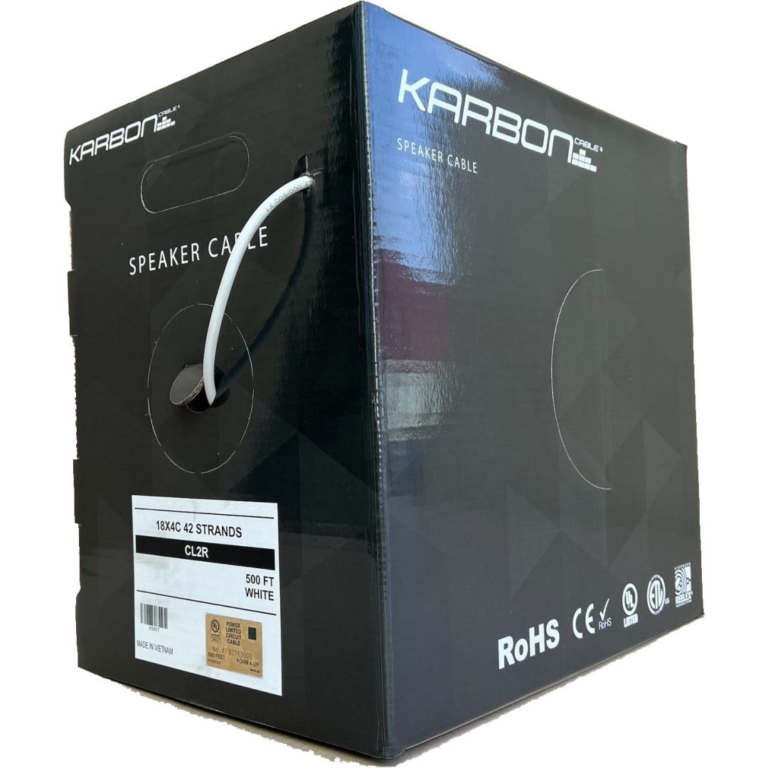 Karbon Wire K5507 18/4 Stranded Speaker / Security Cable 500' Box - White