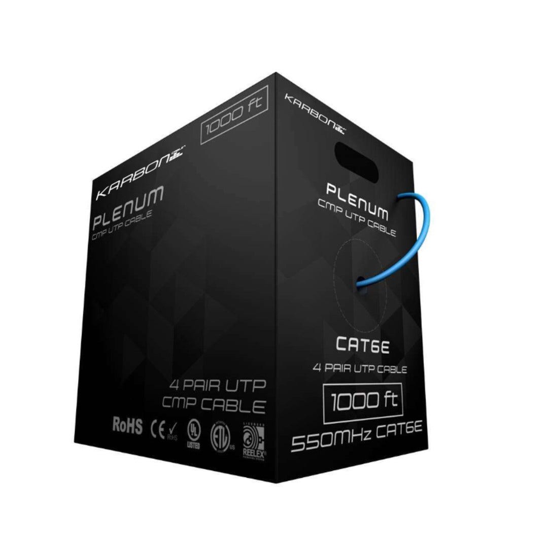 Karbon Wire K5803 Cat6 Plenum Solid UTP 1000' Reelex Box - Blue