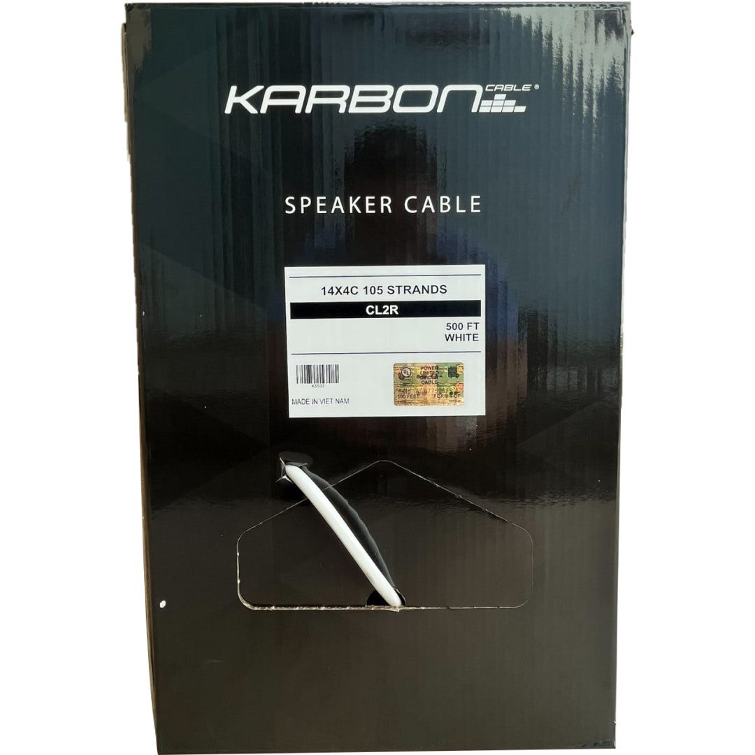 Karbon Wire K5503 14/4 105 Stranded OFC Speaker Cable 500' Reel in Box - White