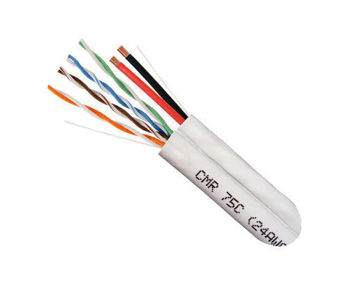 Cat-5E with 18/2 , 24 AWG, UTP, Solid Bare Copper, CMR Rated, PVC Jacket, 500ft, White 294-2177