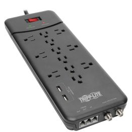 Tripp Lite by Eaton 12-AC Outlet, 2-USB Port, Telco, and Coax 4,320-Joules Protect It! Surge Protector Power Strip, 8-Ft. Cord, TLP128TTUSBB