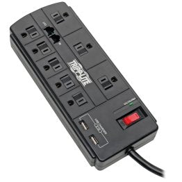 Tripp Lite by Eaton 8-AC Outlet, 2-USB Port, and Telco 1,200-Joules Protect It! Surge Protector Power Strip with Safety Covers, 8-Ft. Cord