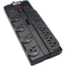 Tripp Lite by Eaton 12-AC Outlet and Telco 2,160-Joules Protect It! Surge Protector Power Strip with Safety Covers, 8-Ft. Cord, TLP1208TEL