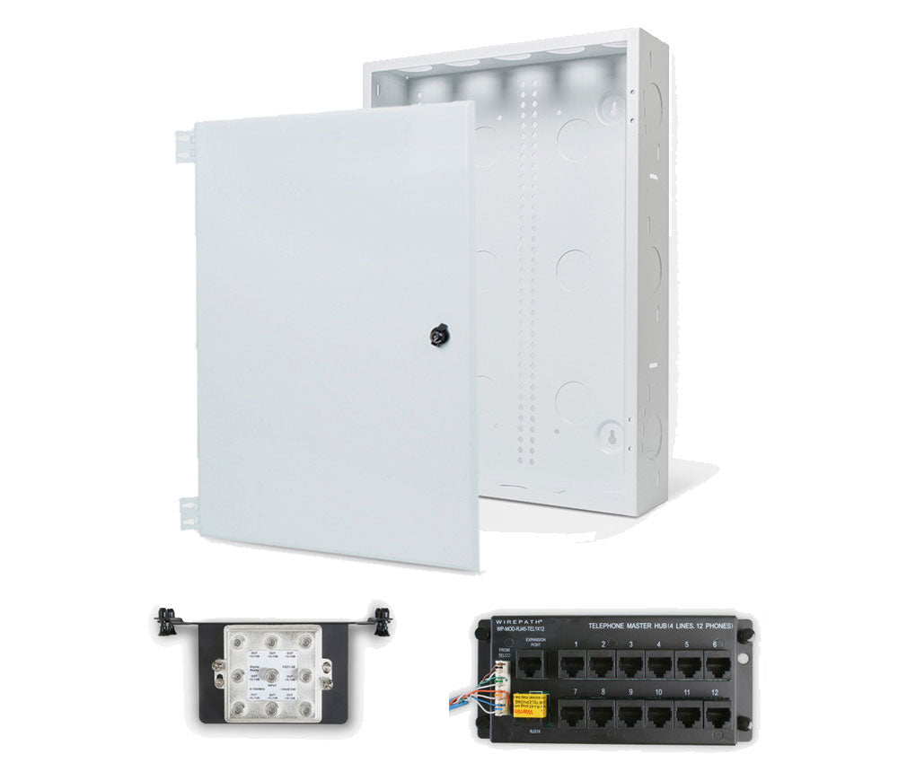 Wirepath 20" Enclosure Kit with Hinged Metal Door, 1x12 RJ45 Telephone, and 1x8 Video Modules