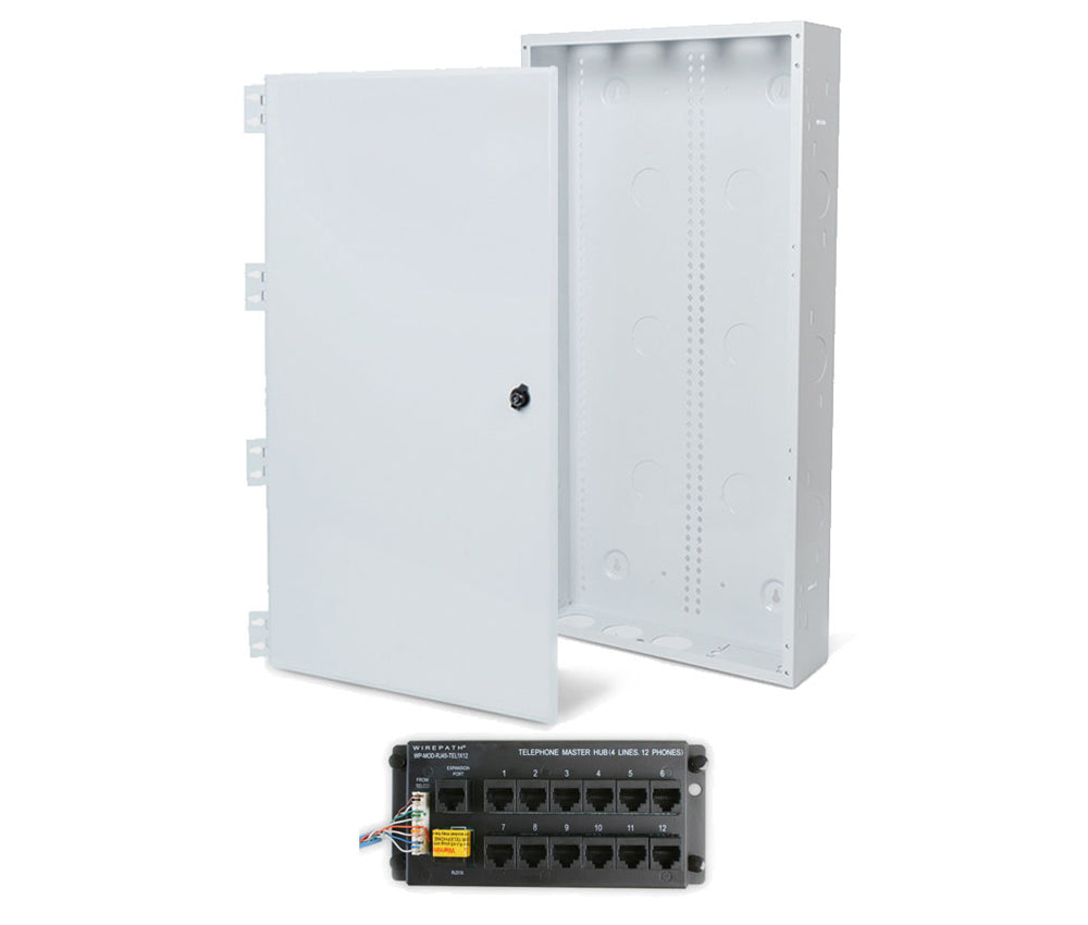 Wirepath 28" Enclosure Kit with Hinged Metal Door, & 1x12 RJ45 Telephone Module