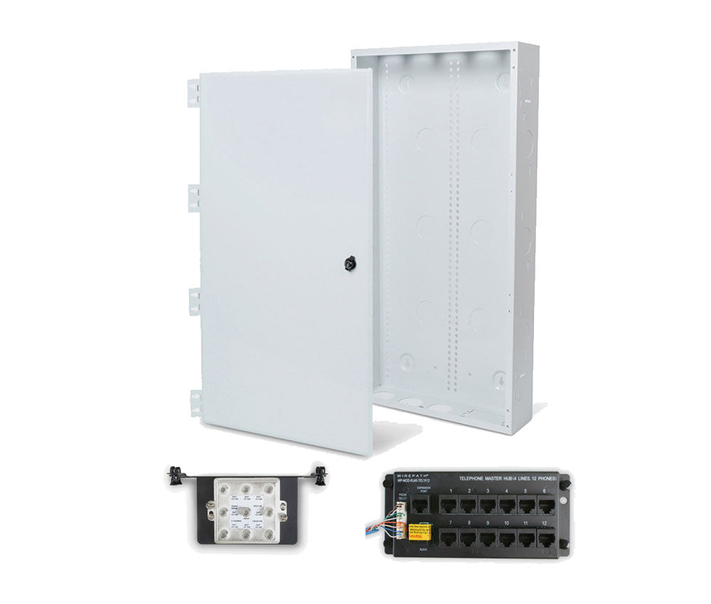 Wirepath 28" Enclosure Kit with Hinged Metal Door, 1x12 RJ45 Telephone, and 1x8 Video Modules