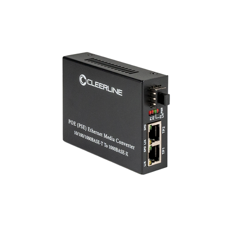 Cleerline Fiber Optic PoE+ Media Extender- 2-Port